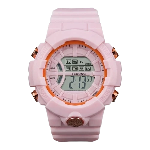 تيدونغ ساعة نسائية – وردي / رمادي فاتح / سوار مطاطي (شاشة رقمية)