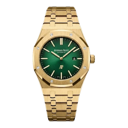 أوديمار بيغه ساعة رجالية – ذهبي / أخضر / سوار معدني (نافذة تاريخ)