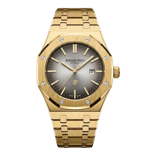 أوديمار بيغه ساعة رجالية – ذهبي / رمادي / سوار معدني (نافذة تاريخ)