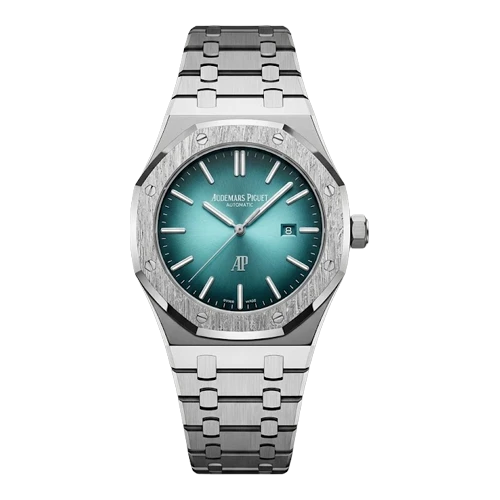 أوديمار بيغه ساعة رجالية – فضي / تركواز / سوار معدني (نافذة تاريخ)