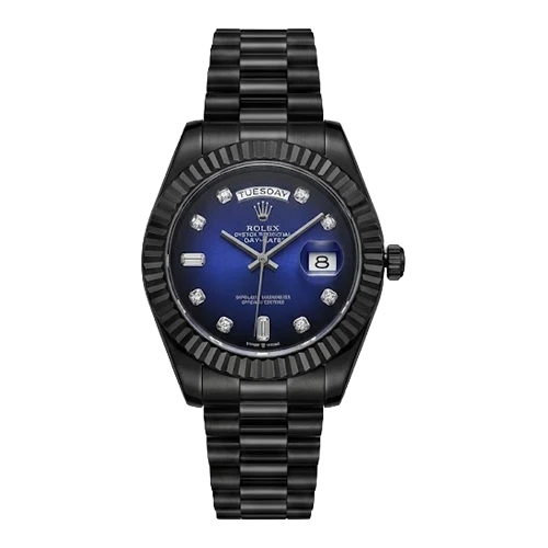 رولكس ساعة رجالية – أسود / أزرق / سوار معدني (نافذتا اليوم والتاريخ)
