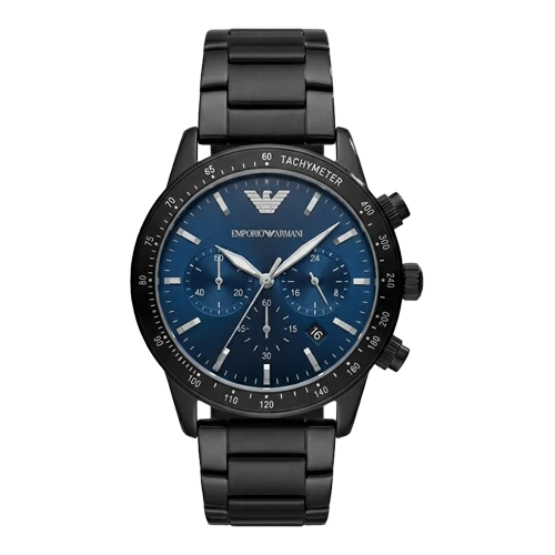 إمبوريو أرماني ساعة رجالية – أسود / كحلي / سوار معدني (كرونوغراف)