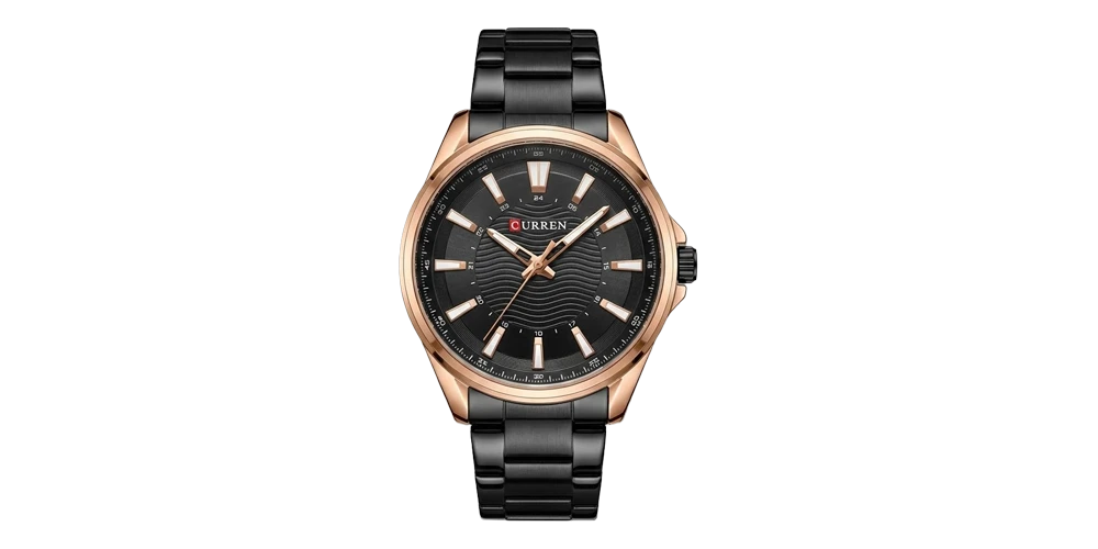 كورين ساعة رجالية – روز جولد / أسود / سوار معدني (قرص بنقشة)