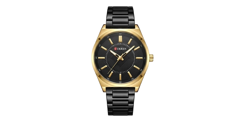 كورين ساعة رجالية – ذهبي / أسود / سوار معدني (تصميم بسيط)