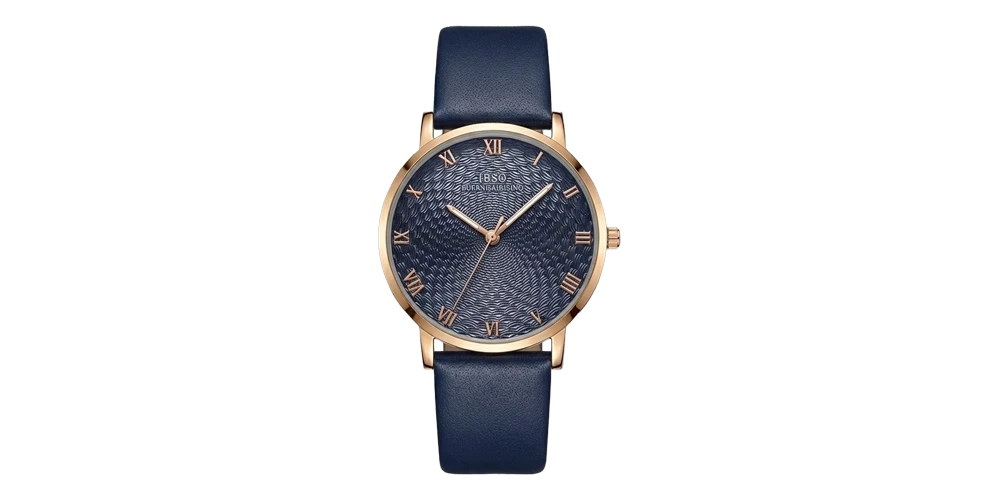 اي بي اس او ساعة – روز غولد / كحلي / سوار جلد (ارقام رومانية)