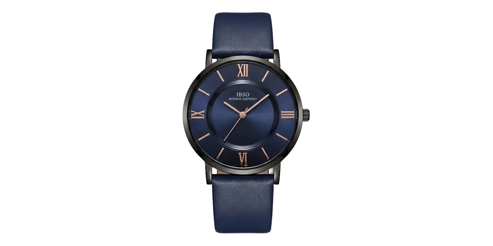 اي بي اس او ساعة – اسود / كحلي / سوار جلد (ارقام رومانية)