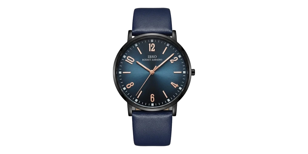 اي بي اس او ساعة – اسود / ازرق مخضر / سوار جلد (ارقام رقمية)